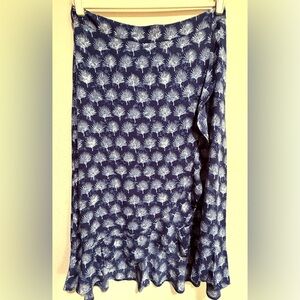 Tommy Bahama Blue and White Skirt Ruffle Palms Faux Wrap Midi Lagenlook